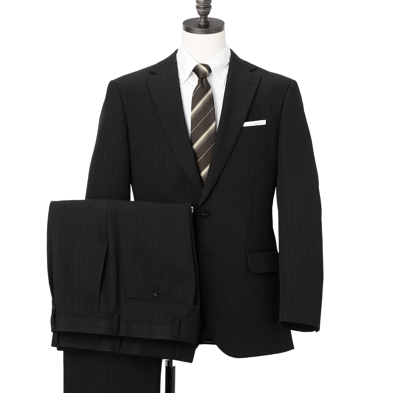 2-Pants Washable Shadow Stripe Suit - Black