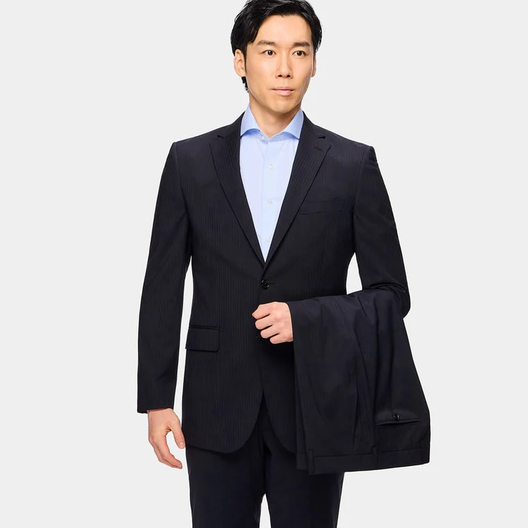 SUPER Aircool Washable Shadow Stripe Slim Fit 2-Pant Suit - Black