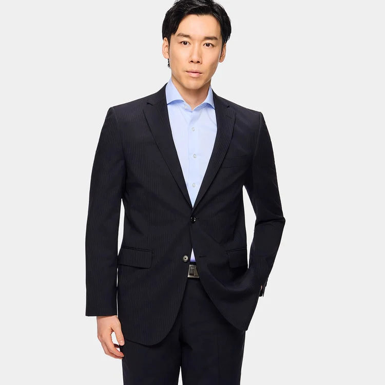 SUPER Aircool Washable Shadow Stripe Slim Fit 2-Pant Suit - Black - Image 2