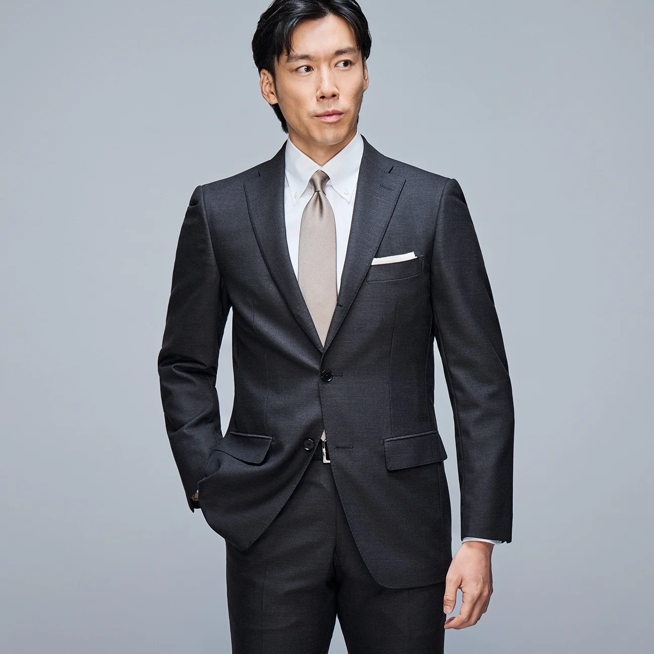 Golden Prestige Line Solid Suit - Charcoal Gray