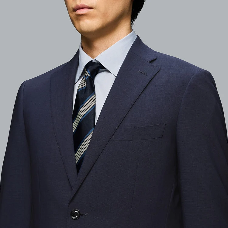 SUPER Aircool Washable Slim Fit Patterned Suit - Navy - Image 5