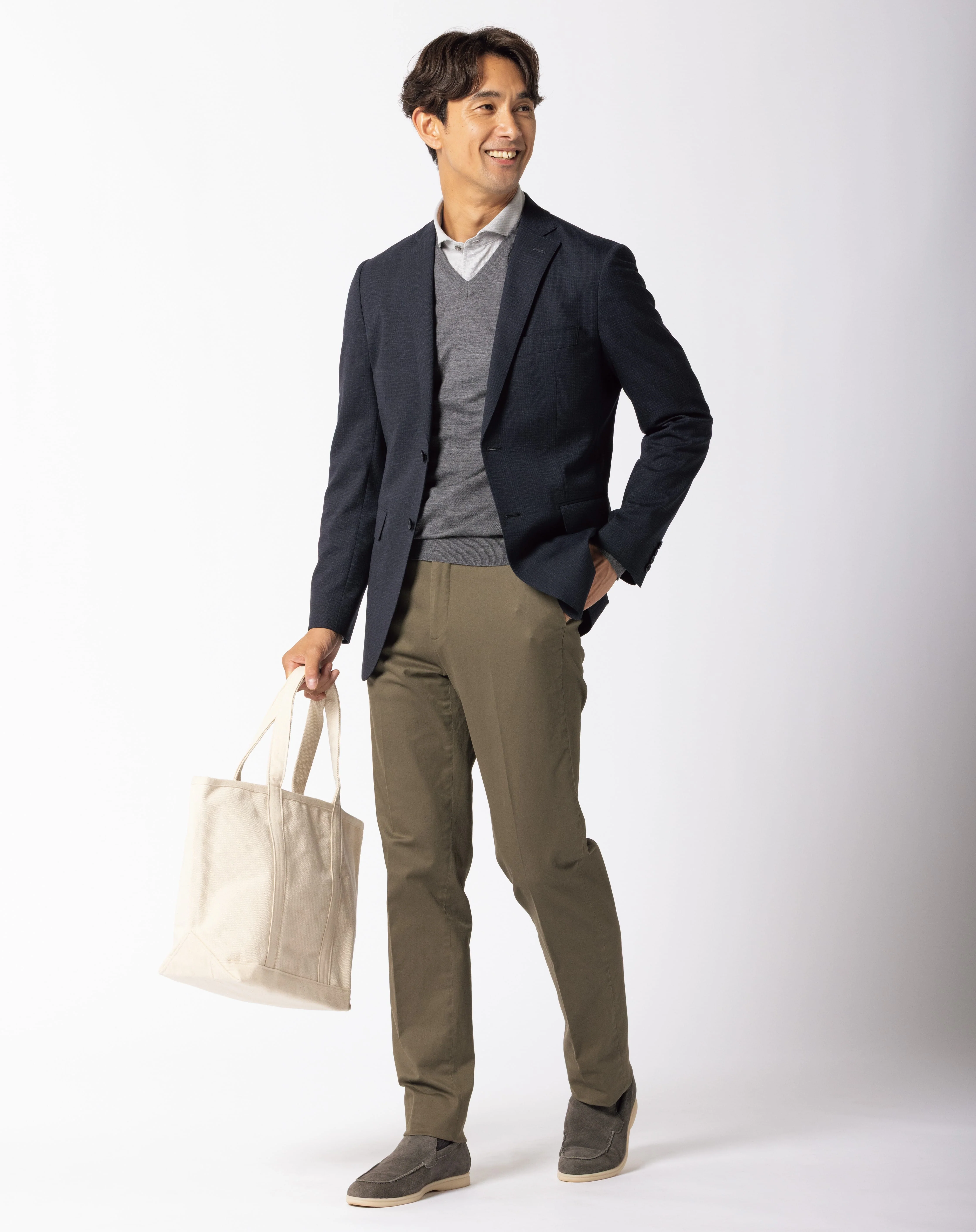 Washable Glen-plaid Slim Fit Suit - Navy - Image 3