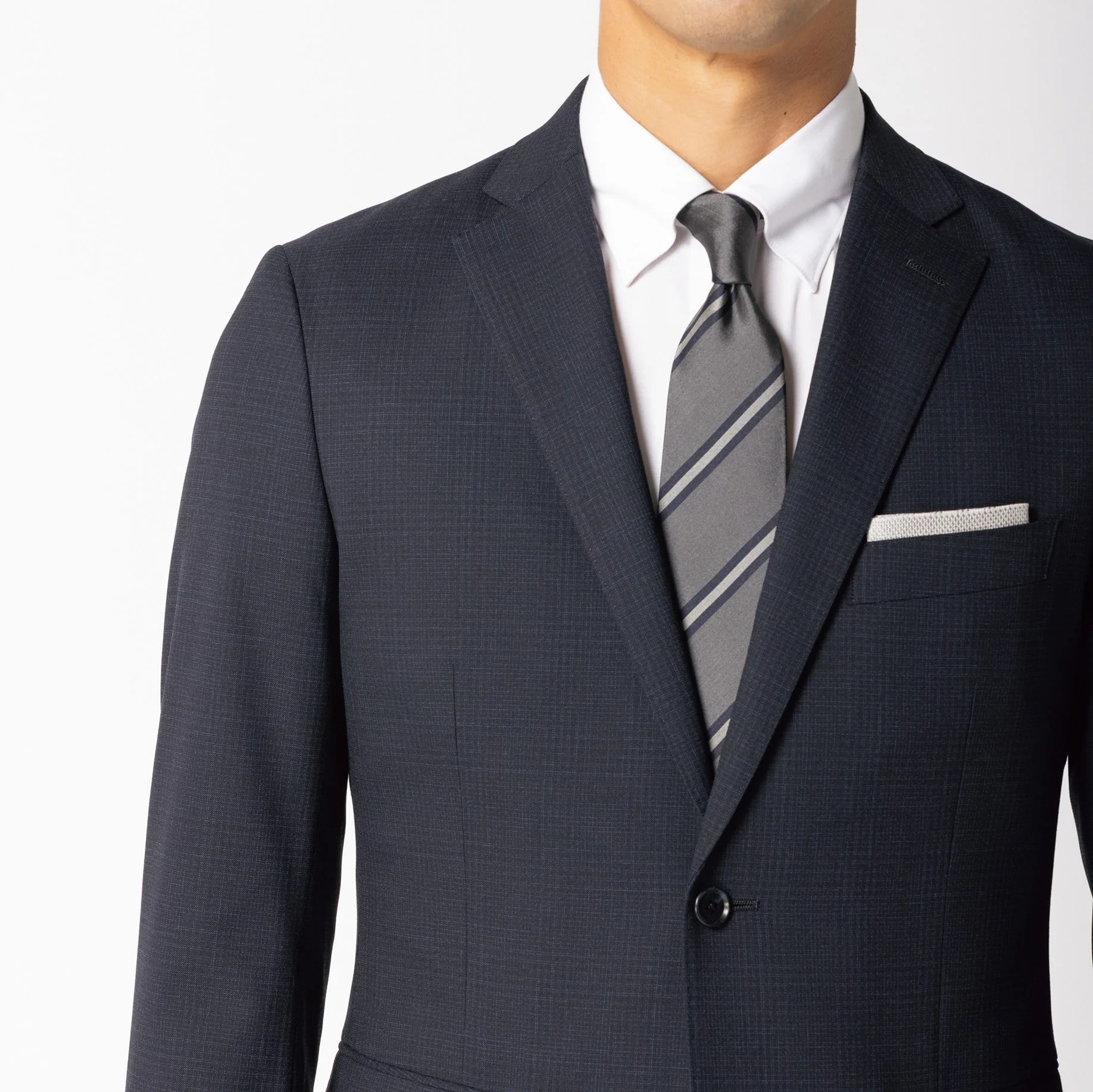 Washable Glen-plaid Slim Fit Suit - Navy - Image 4
