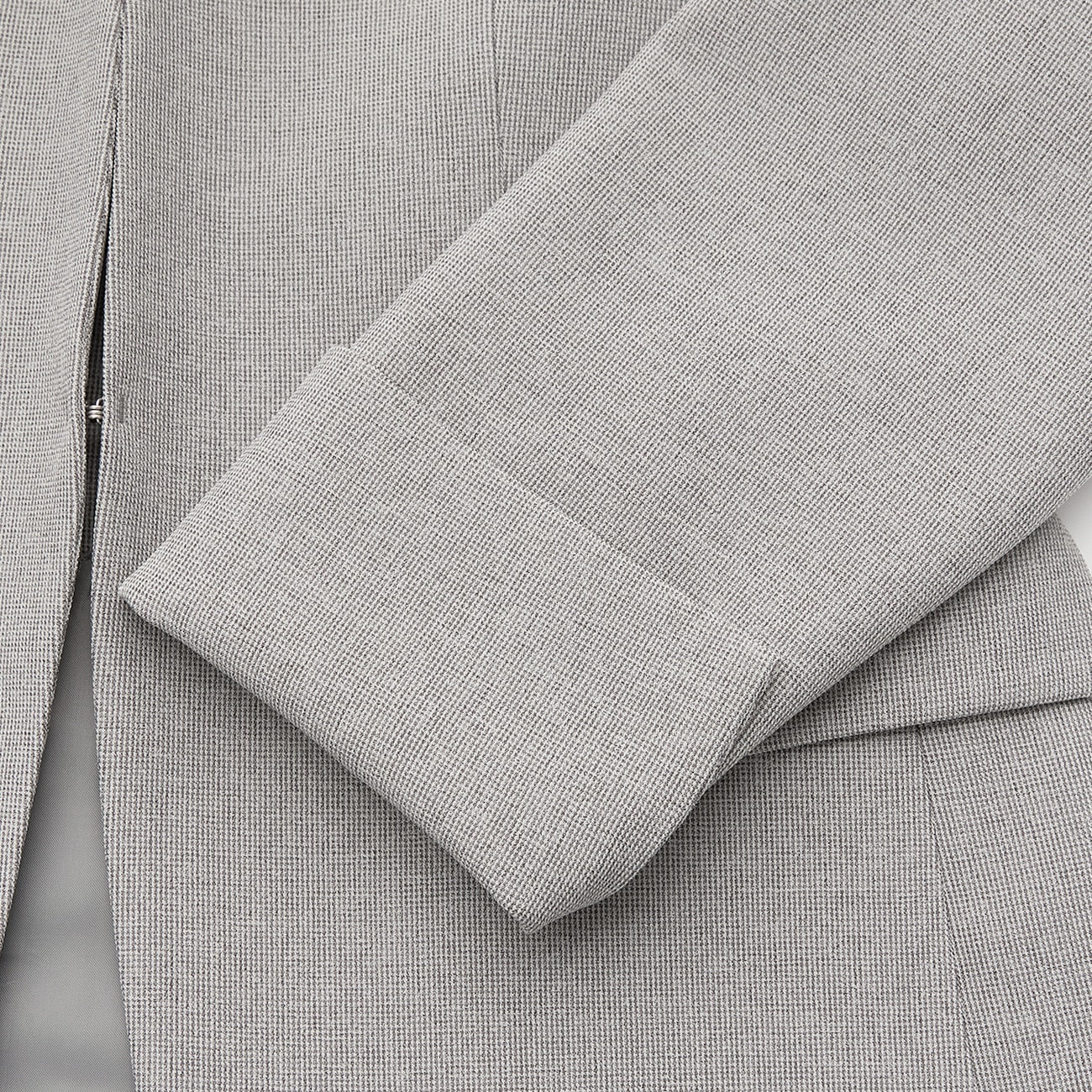 Stretch Melange Collarless Jacket - Light Gray - Image 15
