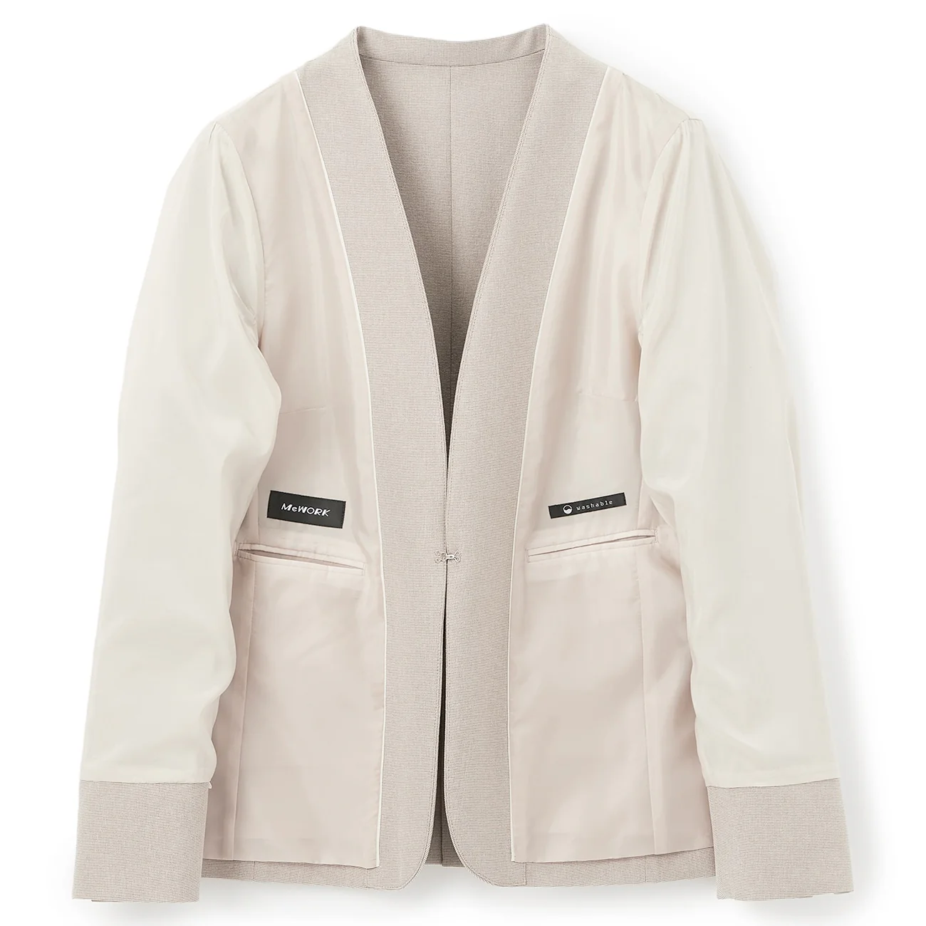 Stretch Melange Collarless Jacket - Beige - Image 9