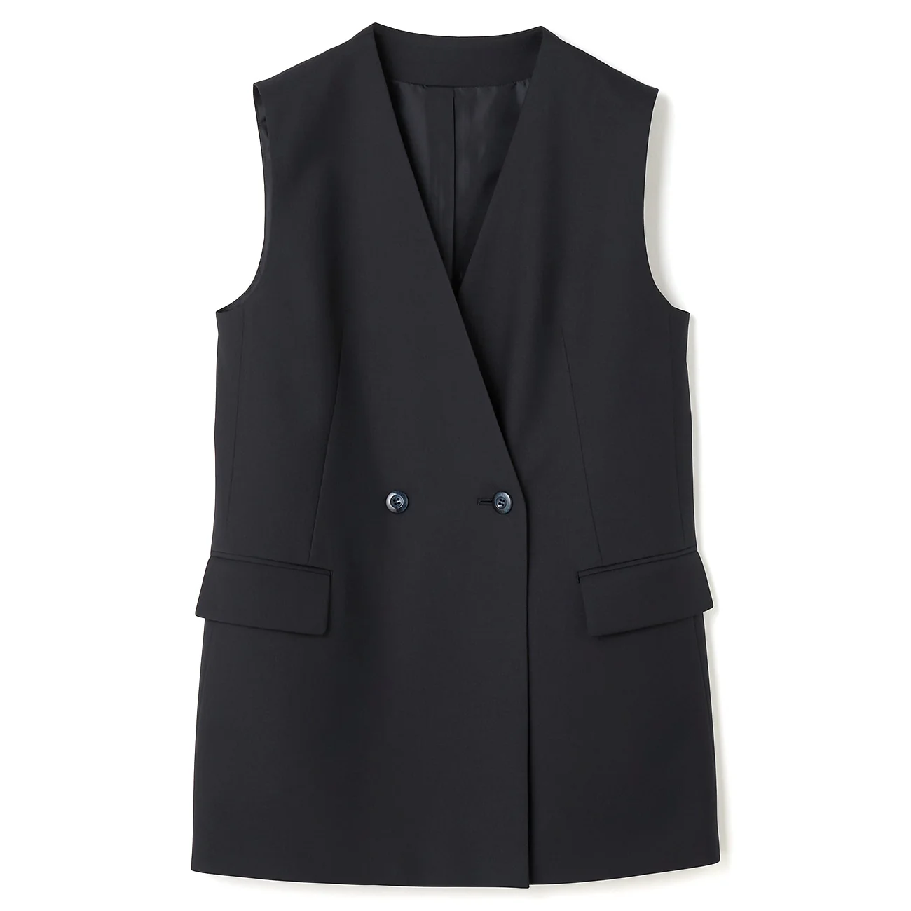 Stretch Bright Twill Double-Breasted Vest - Navy - Image 6