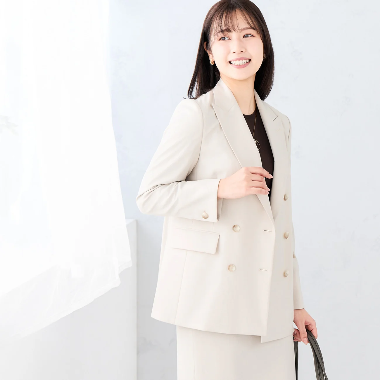 Stretch Bright Twill Double-Breasted Jacket - Off White