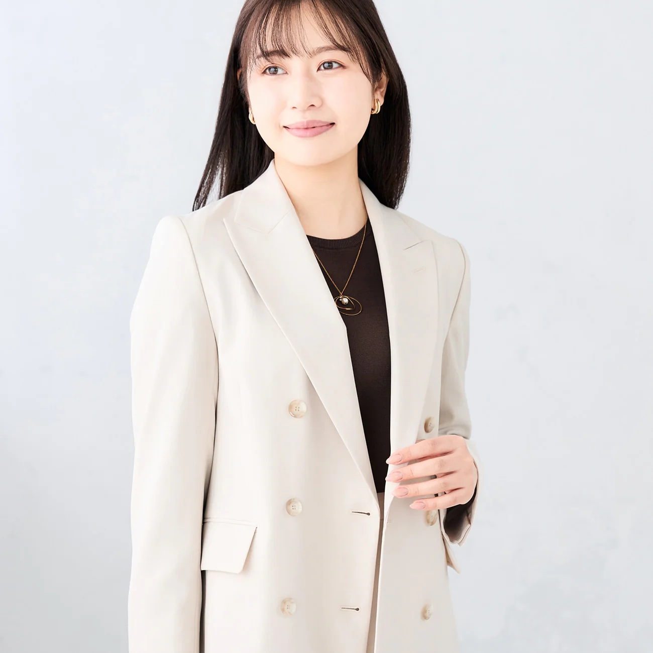 Stretch Bright Twill Double-Breasted Jacket - Off White - Image 6
