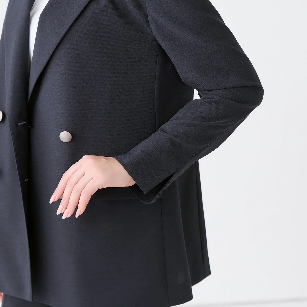 Washable Stretch Linen-Like Double-Breasted Jacket - Navy - Image 8
