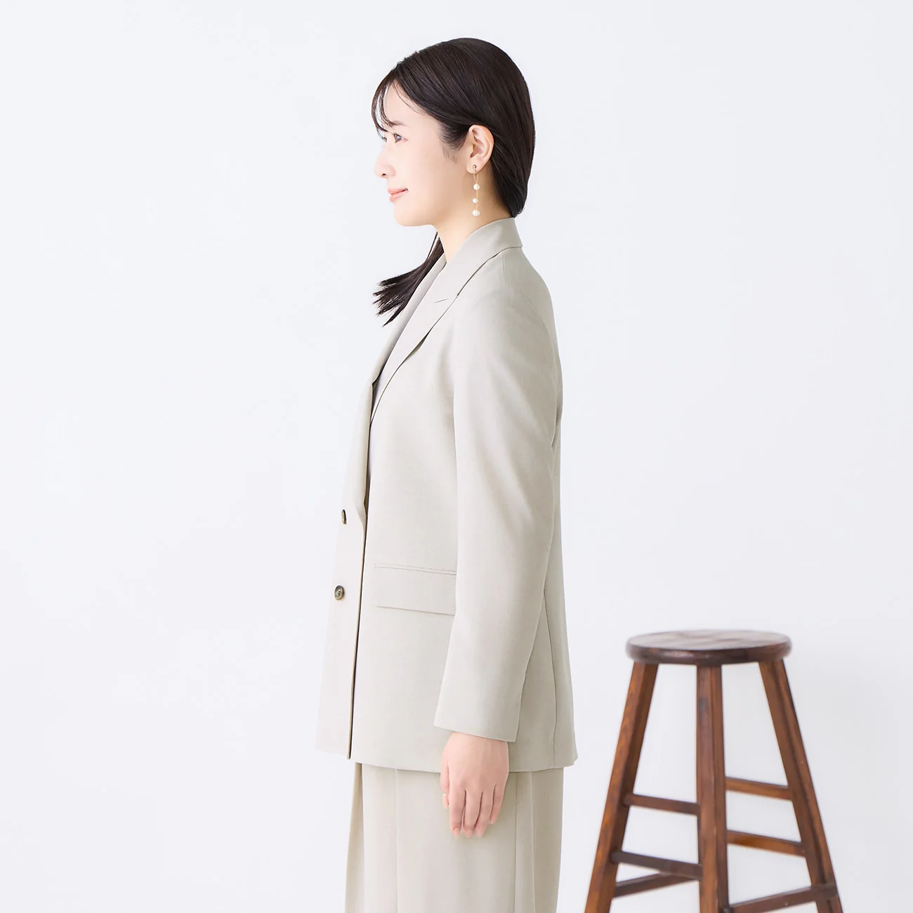 Washable Stretch Linen-Like Double-Breasted Jacket - Beige - Image 4
