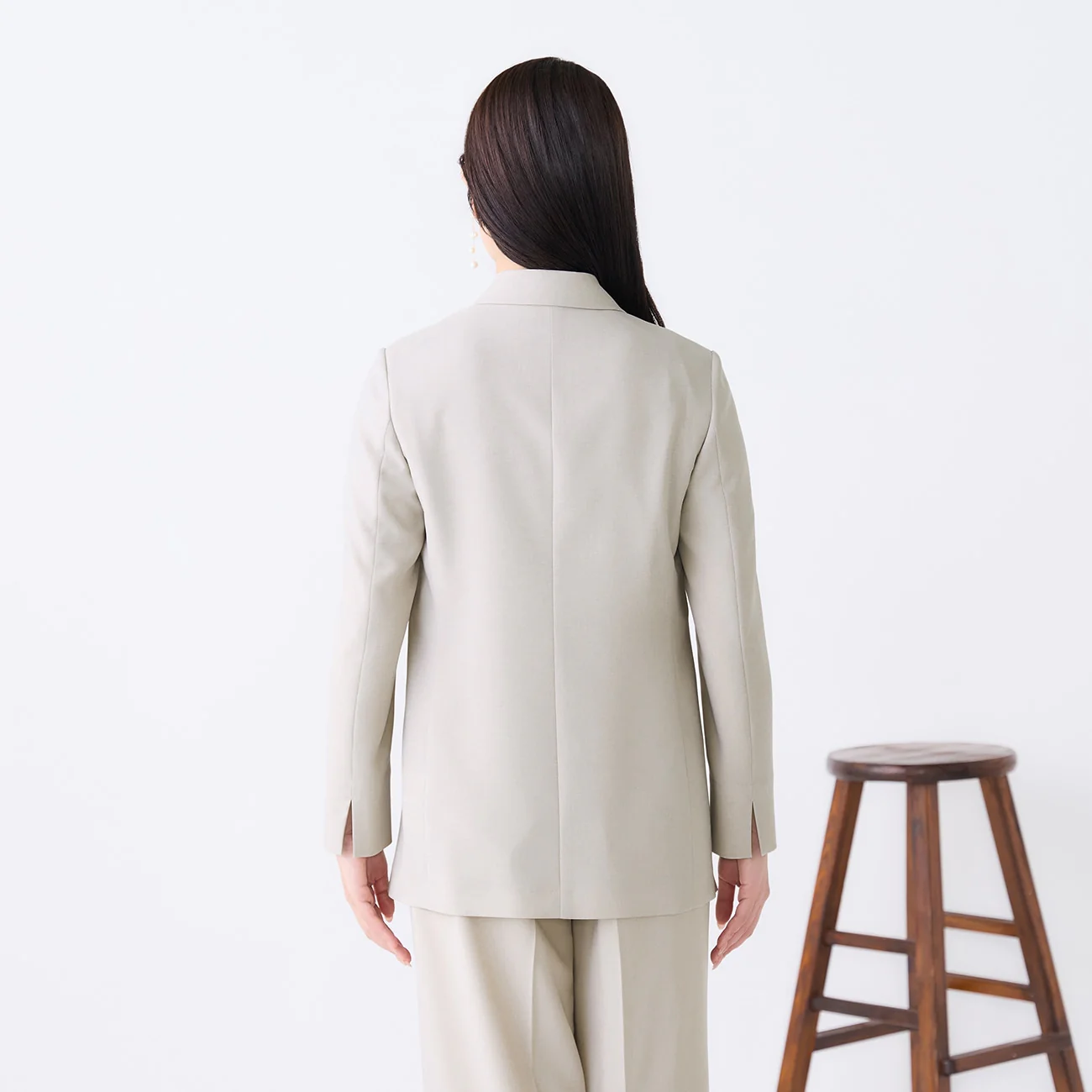 Washable Stretch Linen-Like Double-Breasted Jacket - Beige - Image 5