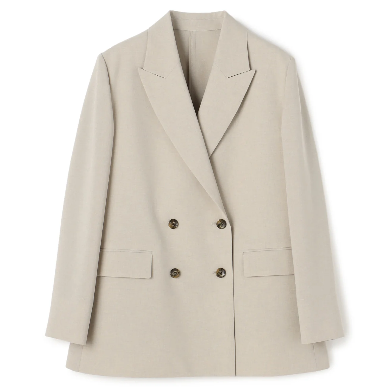 Washable Stretch Linen-Like Double-Breasted Jacket - Beige - Image 9