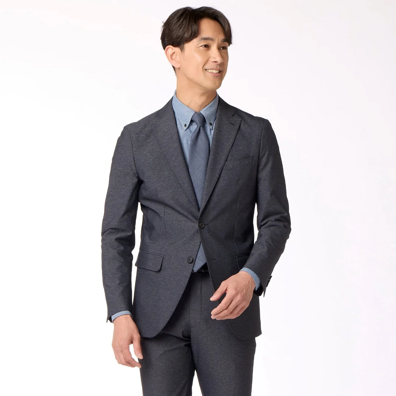 Washable Super Stretch Denim-Like Suit Jacket - Navy