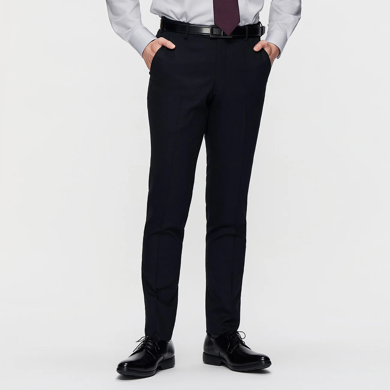 Washable Stretch Milled Wool Blend Flat Front Tapered Pants