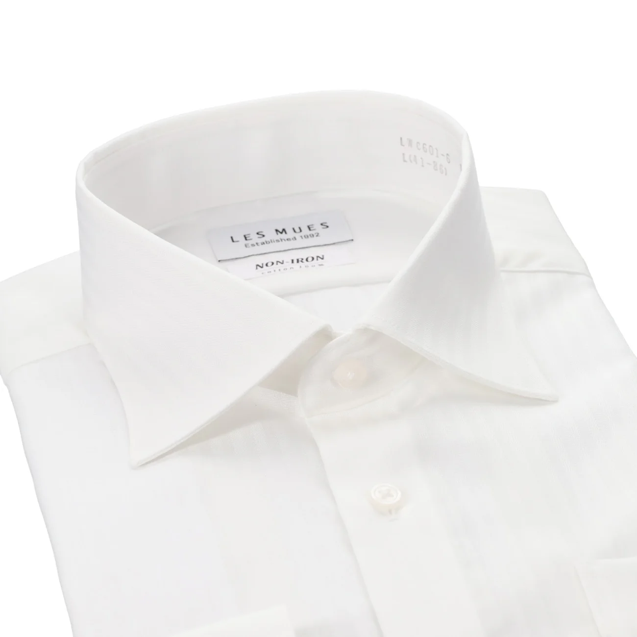 Non-Iron Cotton Spread Collar Shirt - White - Image 3