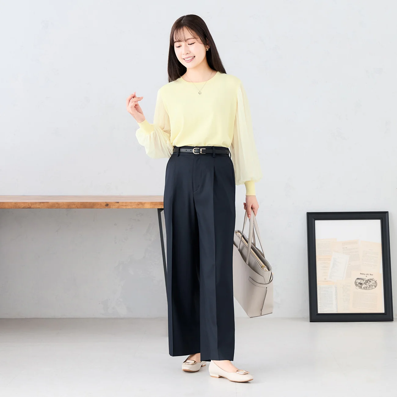 Stretch Bright Twill Wide Pants - Navy - Image 2