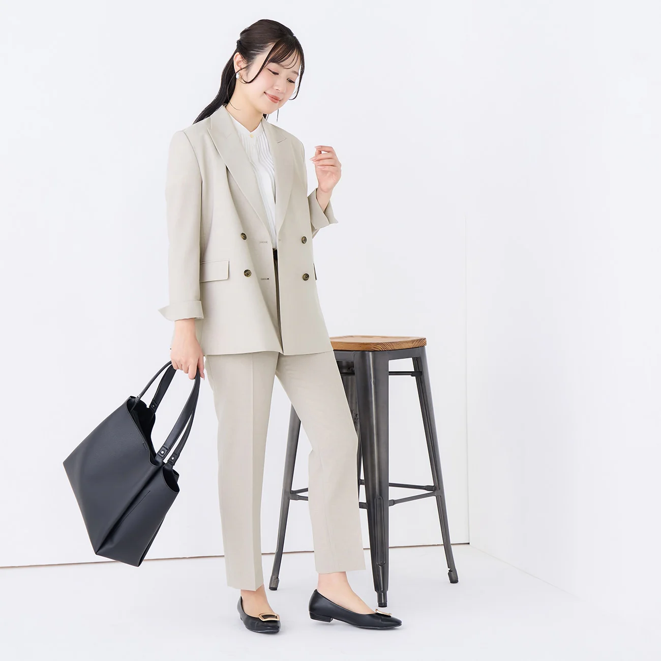 Washable Stretch Linen-Like Straight Pants - Beige - Image 3