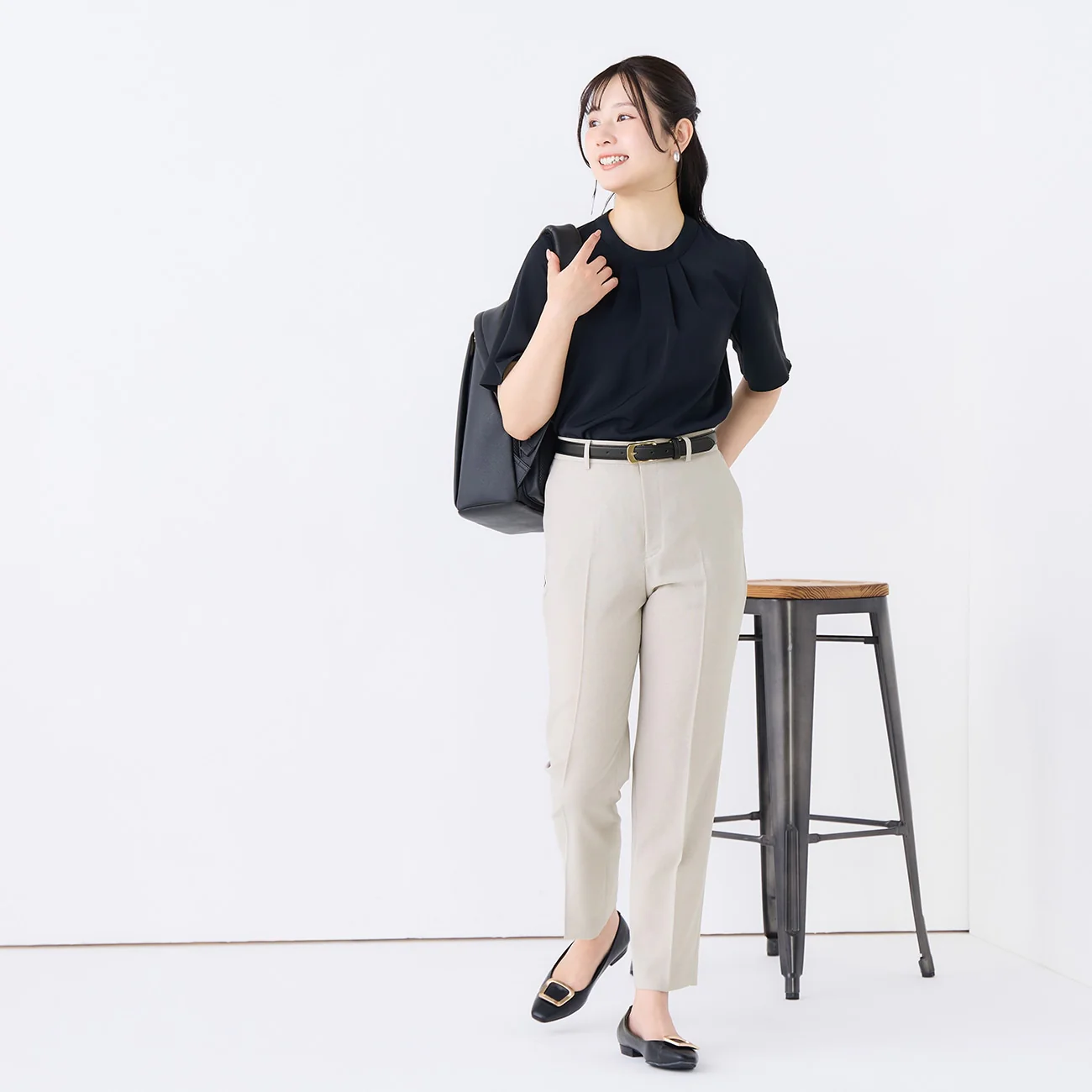 Washable Stretch Linen-Like Straight Pants - Beige - Image 4