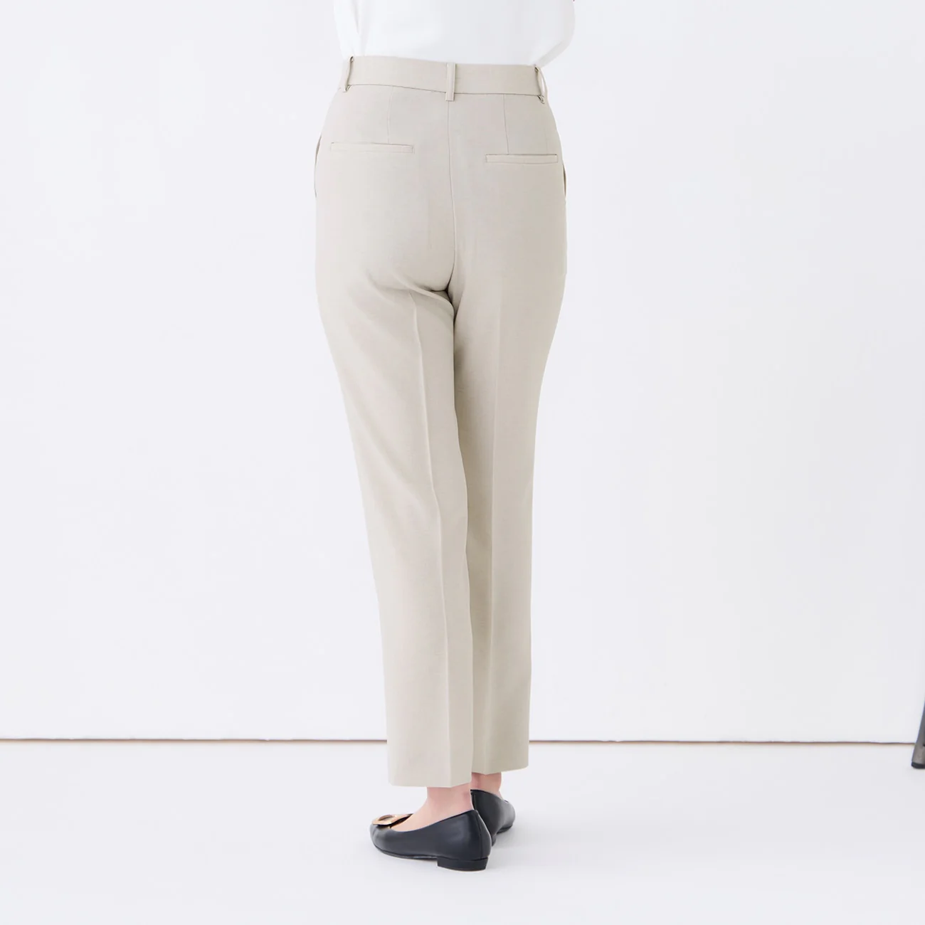 Washable Stretch Linen-Like Straight Pants - Beige - Image 6