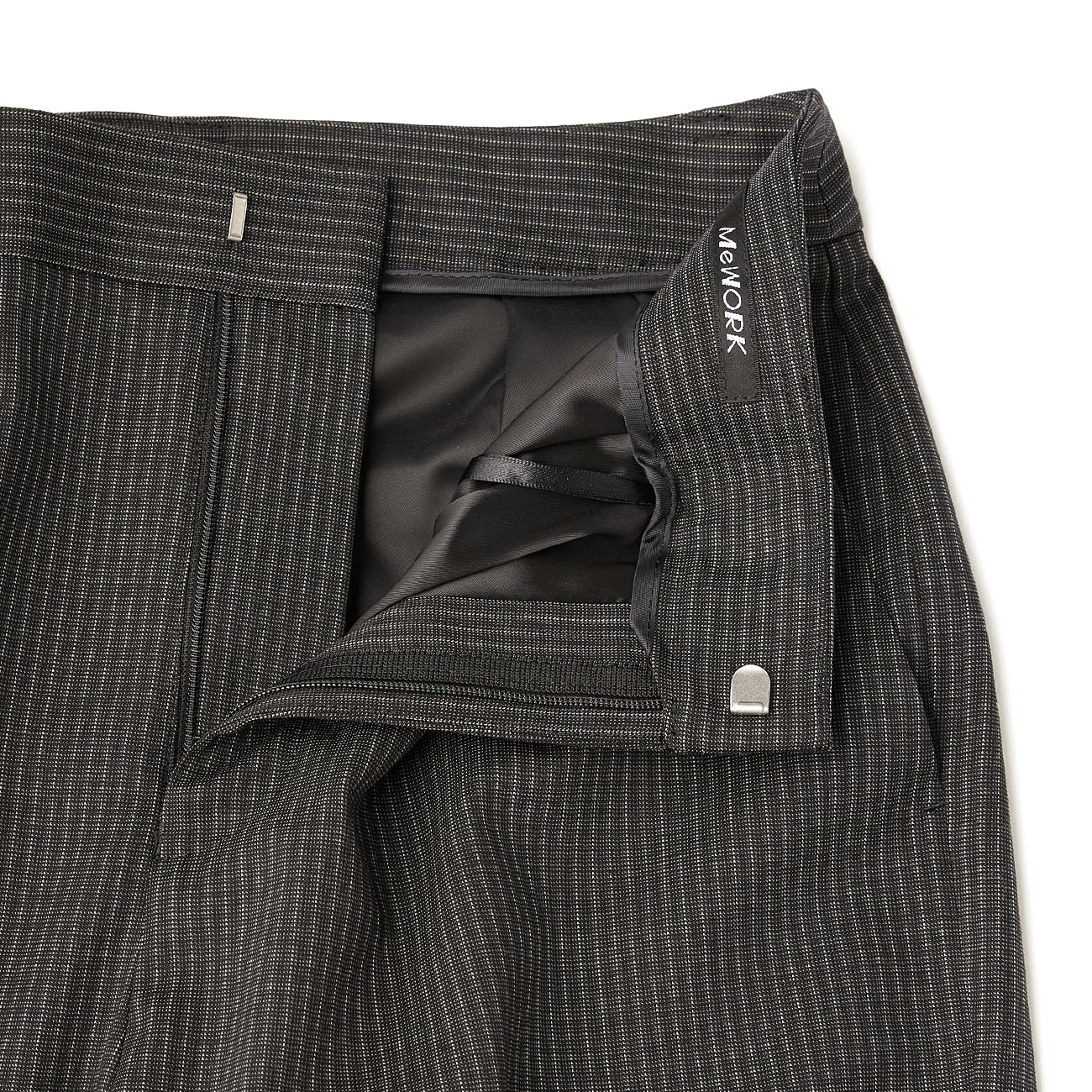 Stretch High-Quality Wool Blend Stripe Wide Pants - Black - Image 9