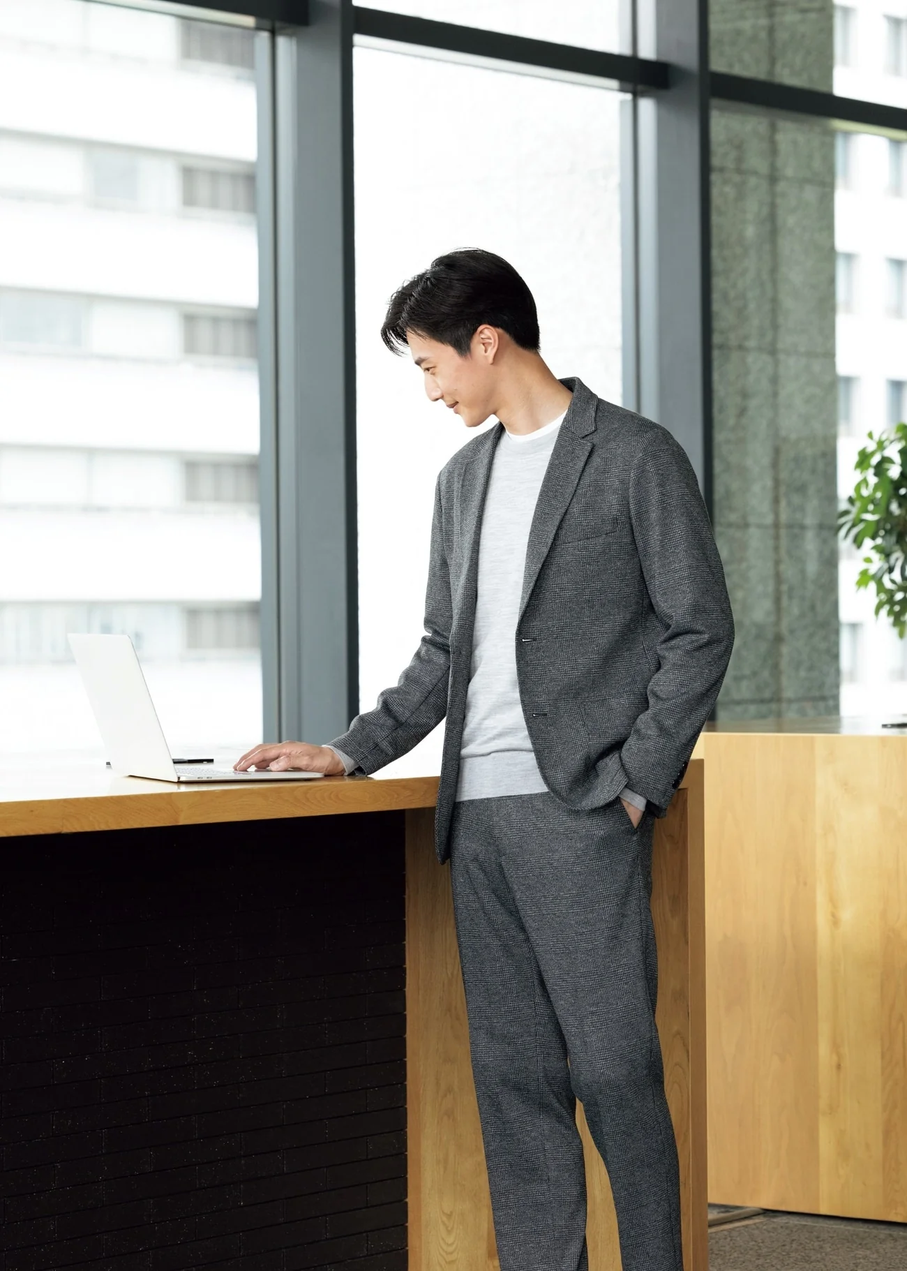 Pajama Suits Premium Jersey Glen-plaid Jacket - Medium Gray - Image 3