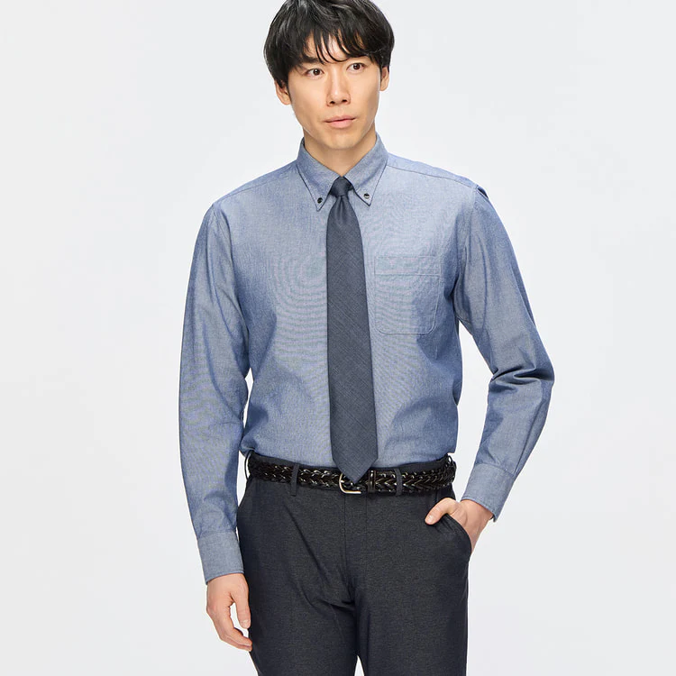 Business Casual Denim-Like Button-Down Shirt - Image 5