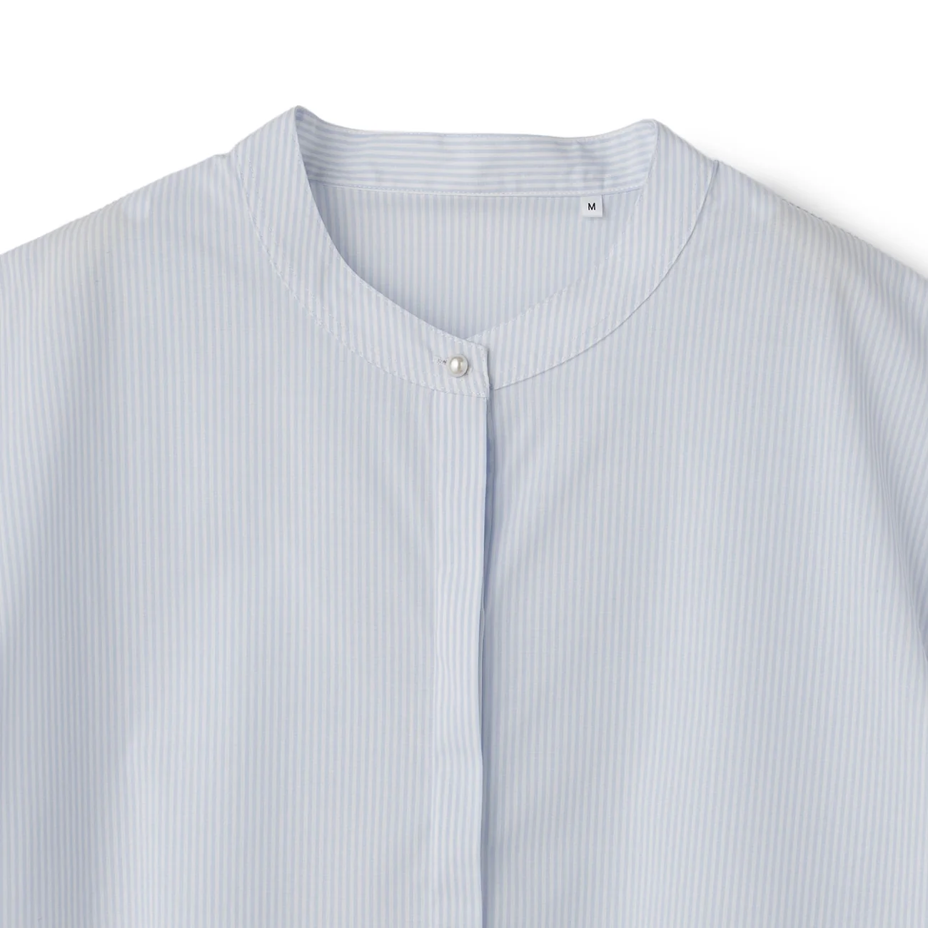 Women's Bamboo Rayon Short Sleeve Band Collar Shirt - Blue - Image 9