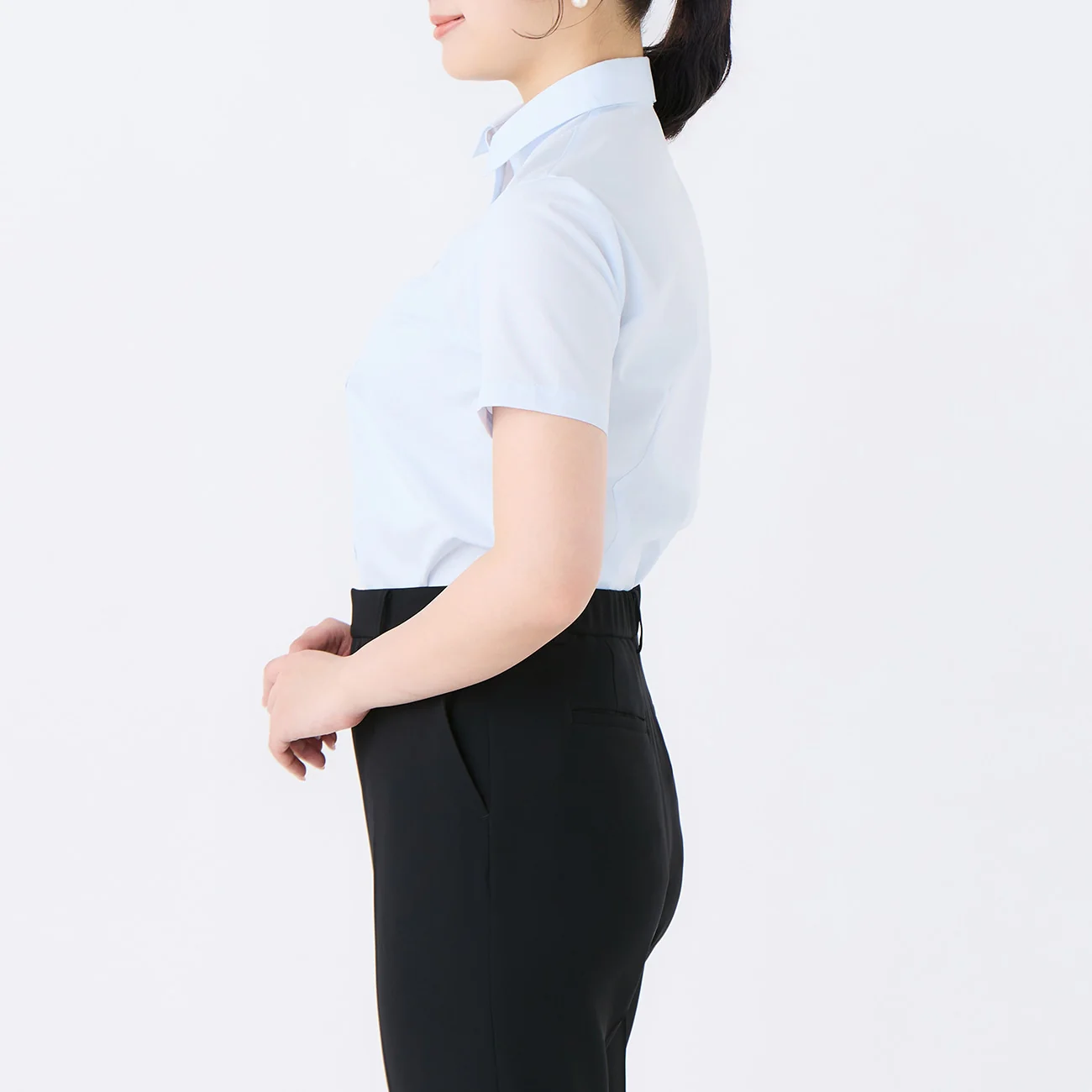 Women's Non-Iron Point Collar Short Sleeve Shirt - Blue - Image 3