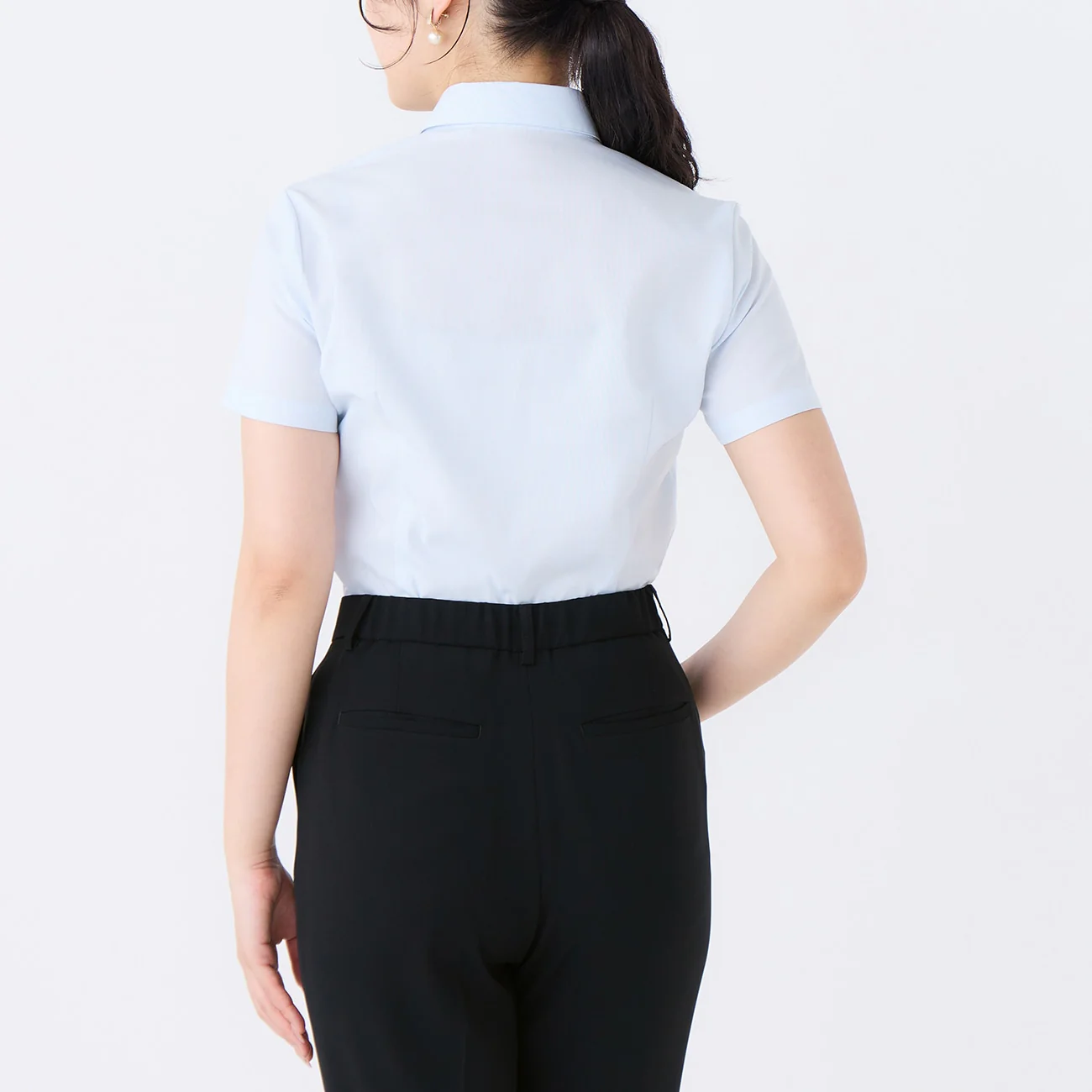 Women's Non-Iron Point Collar Short Sleeve Shirt - Blue - Image 4