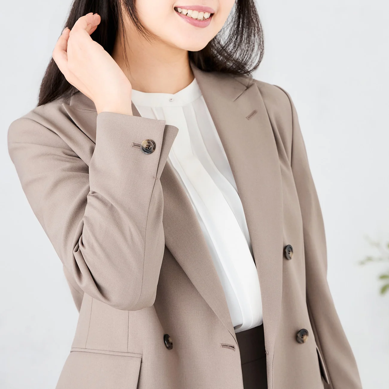 Contrast Band Collar Blouse - White - Image 3