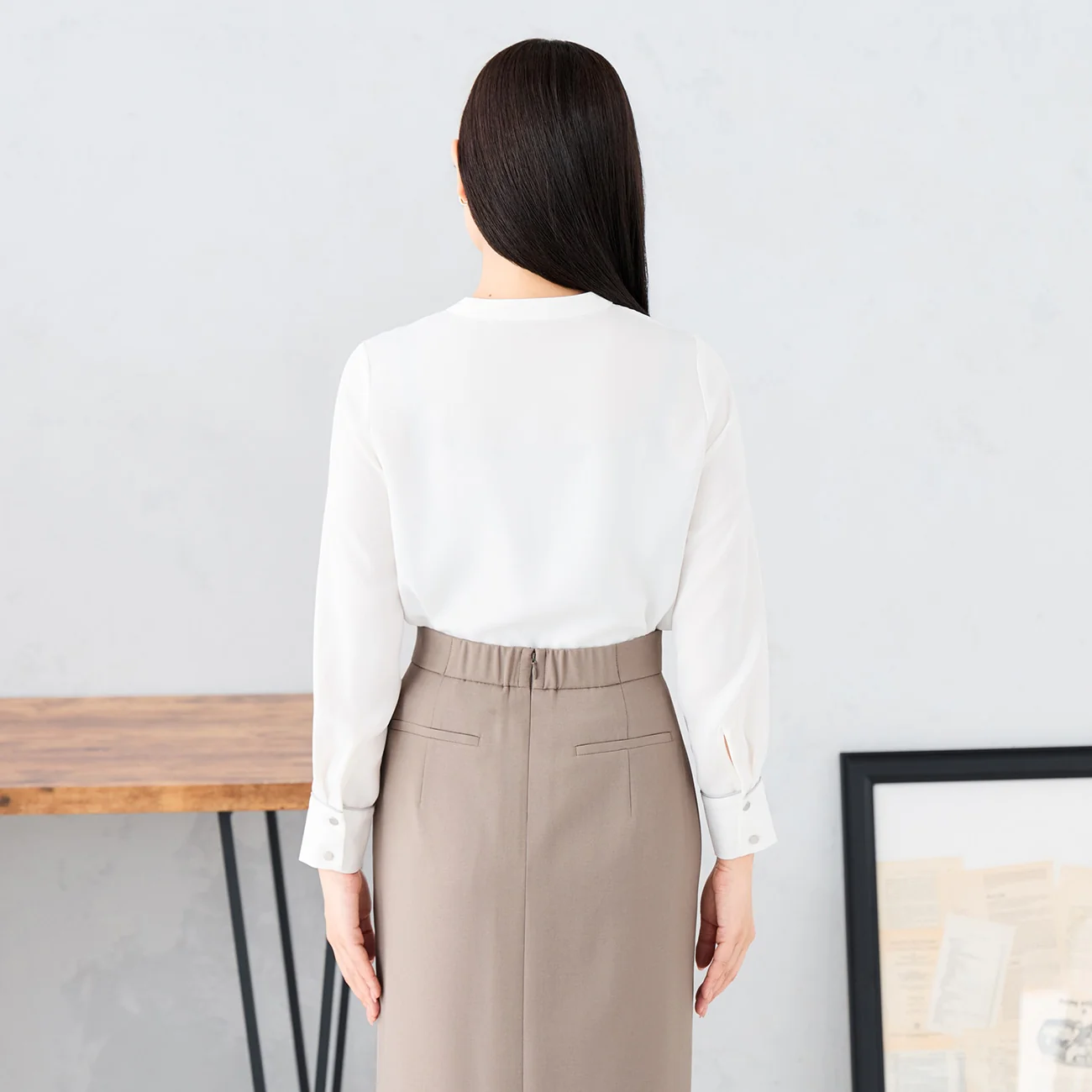 Contrast Band Collar Blouse - White - Image 8