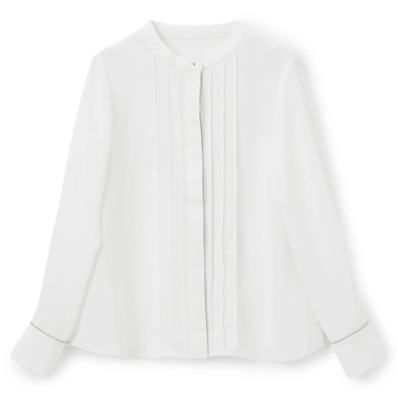 Contrast Band Collar Blouse - White - Image 9