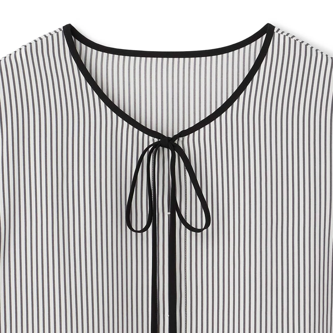 Short Sleeve Narrow Bow Tie Stripe Blouse - Image 19