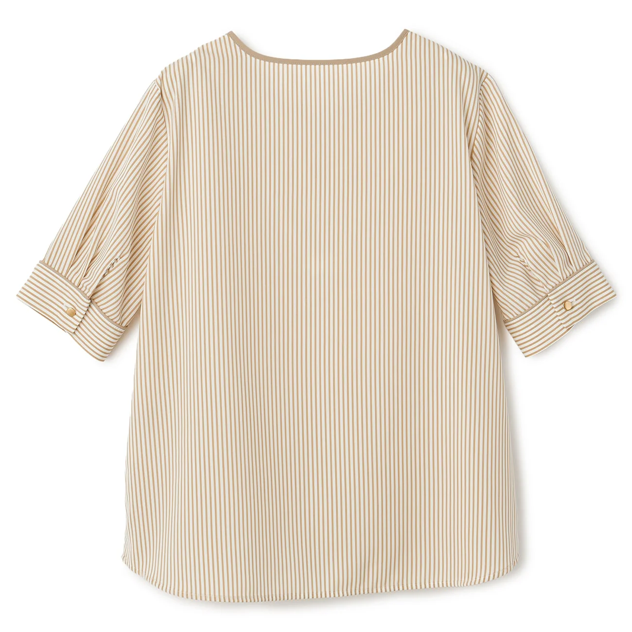 Short Sleeve Narrow Bow Tie Stripe Blouse - Image 9