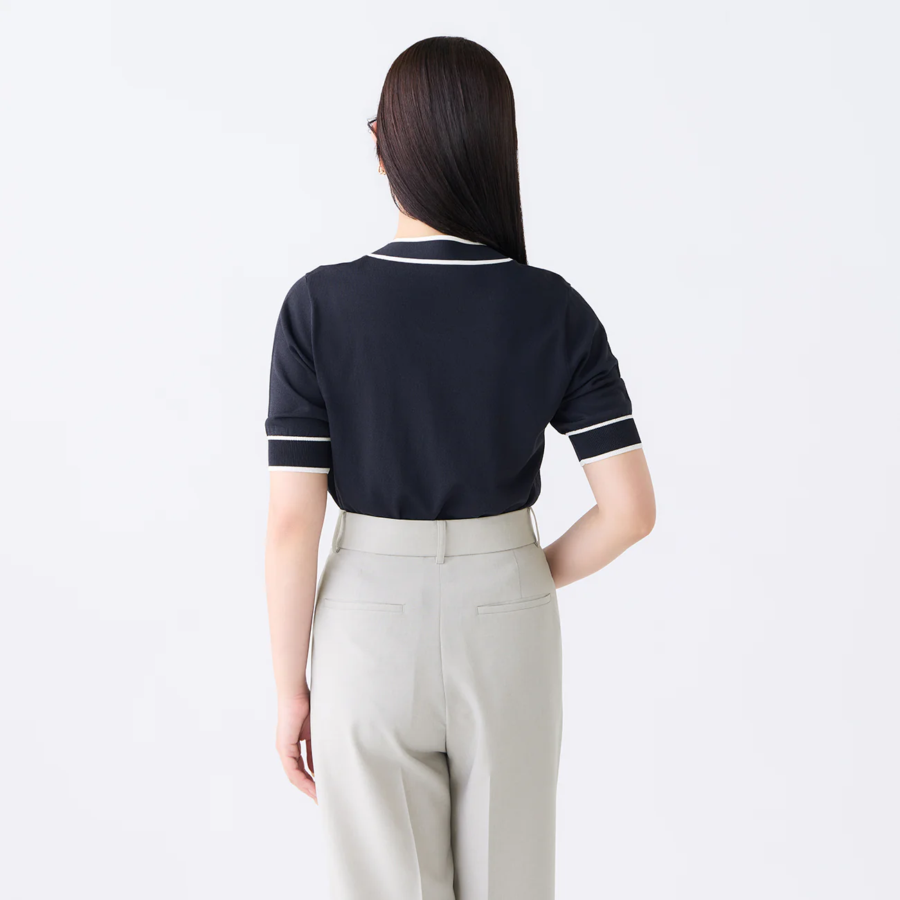 Washable Cool Touch Contrast Bow Tie Short Sleeve Knit Top - Image 14