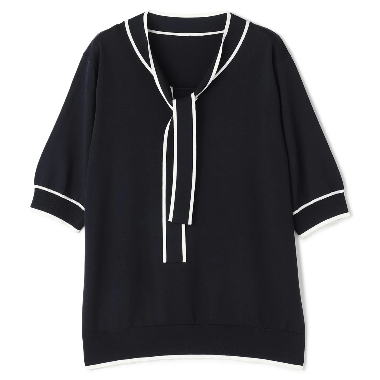 Washable Cool Touch Contrast Bow Tie Short Sleeve Knit Top - Image 17
