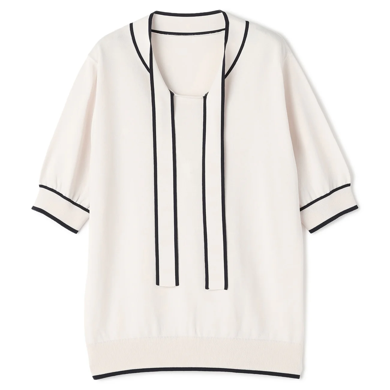 Washable Cool Touch Contrast Bow Tie Short Sleeve Knit Top - Image 7