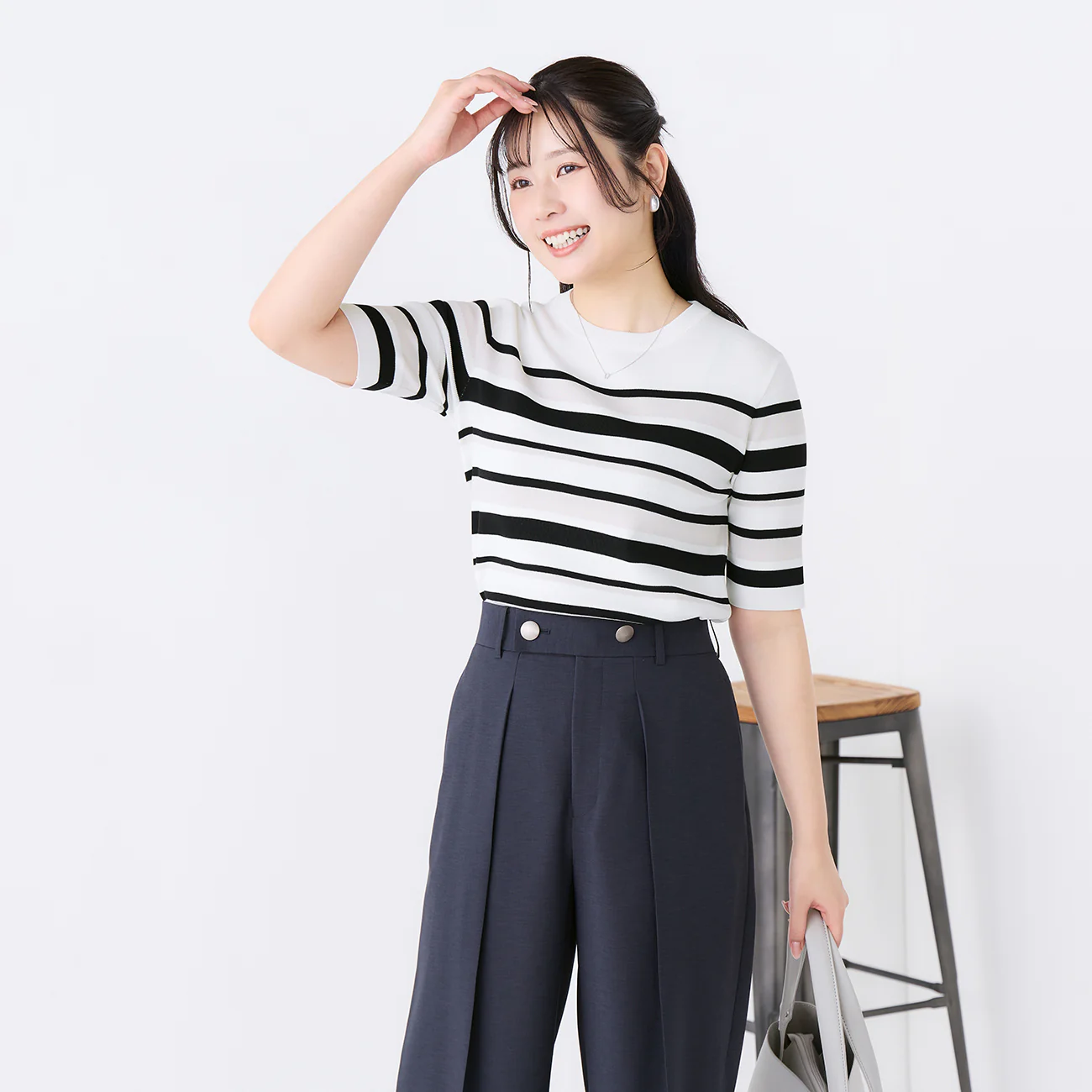 Washable Cool Touch Striped Short Sleeve Knit Top - Image 10