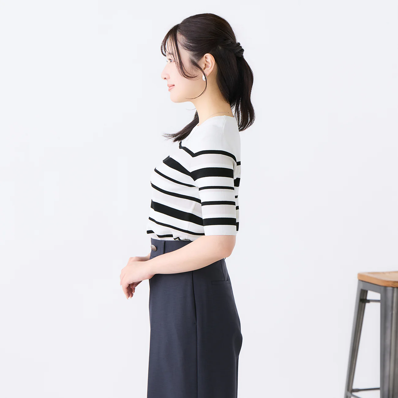 Washable Cool Touch Striped Short Sleeve Knit Top - Image 12