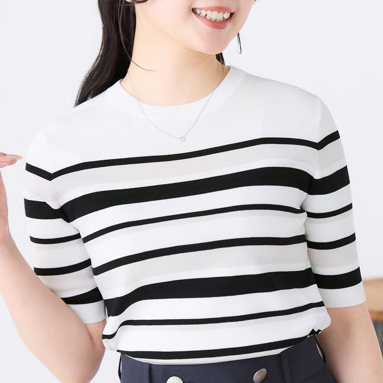Washable Cool Touch Striped Short Sleeve Knit Top - Image 14
