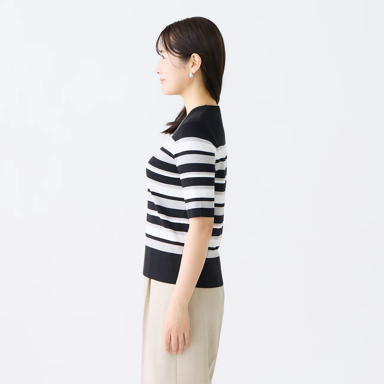 Washable Cool Touch Striped Short Sleeve Knit Top - Image 3