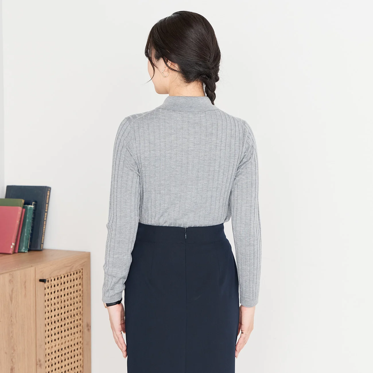 Washable Wool Silk Blend Knit Polo Sweater - Gray - Image 5