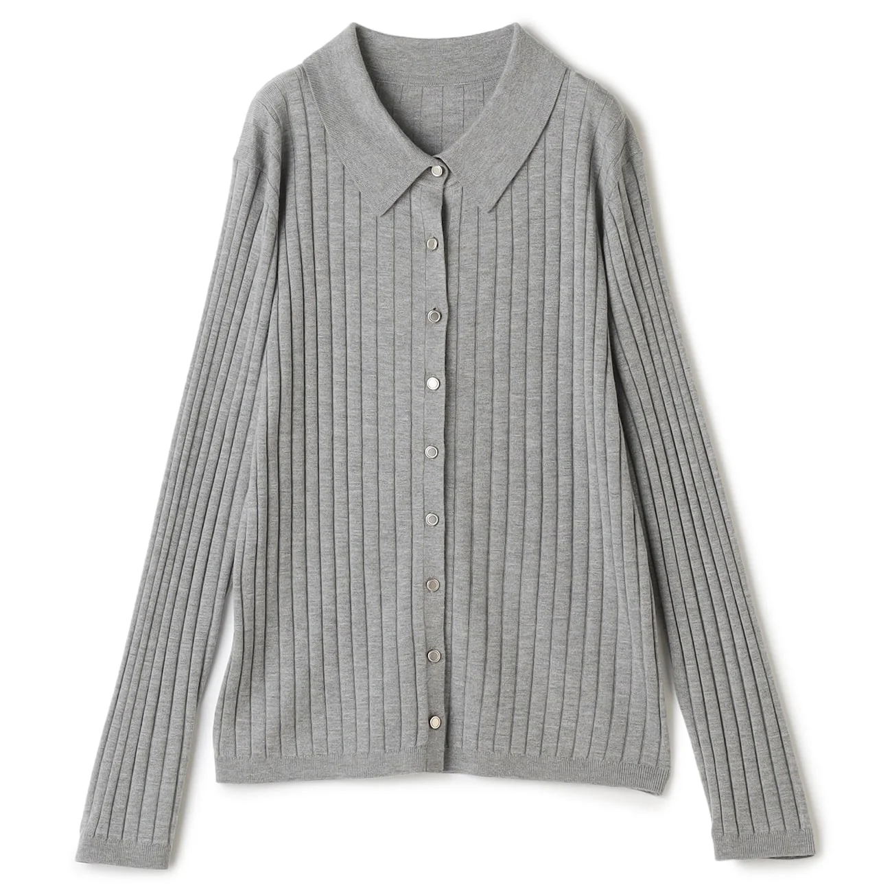 Washable Wool Silk Blend Knit Polo Sweater - Gray - Image 7