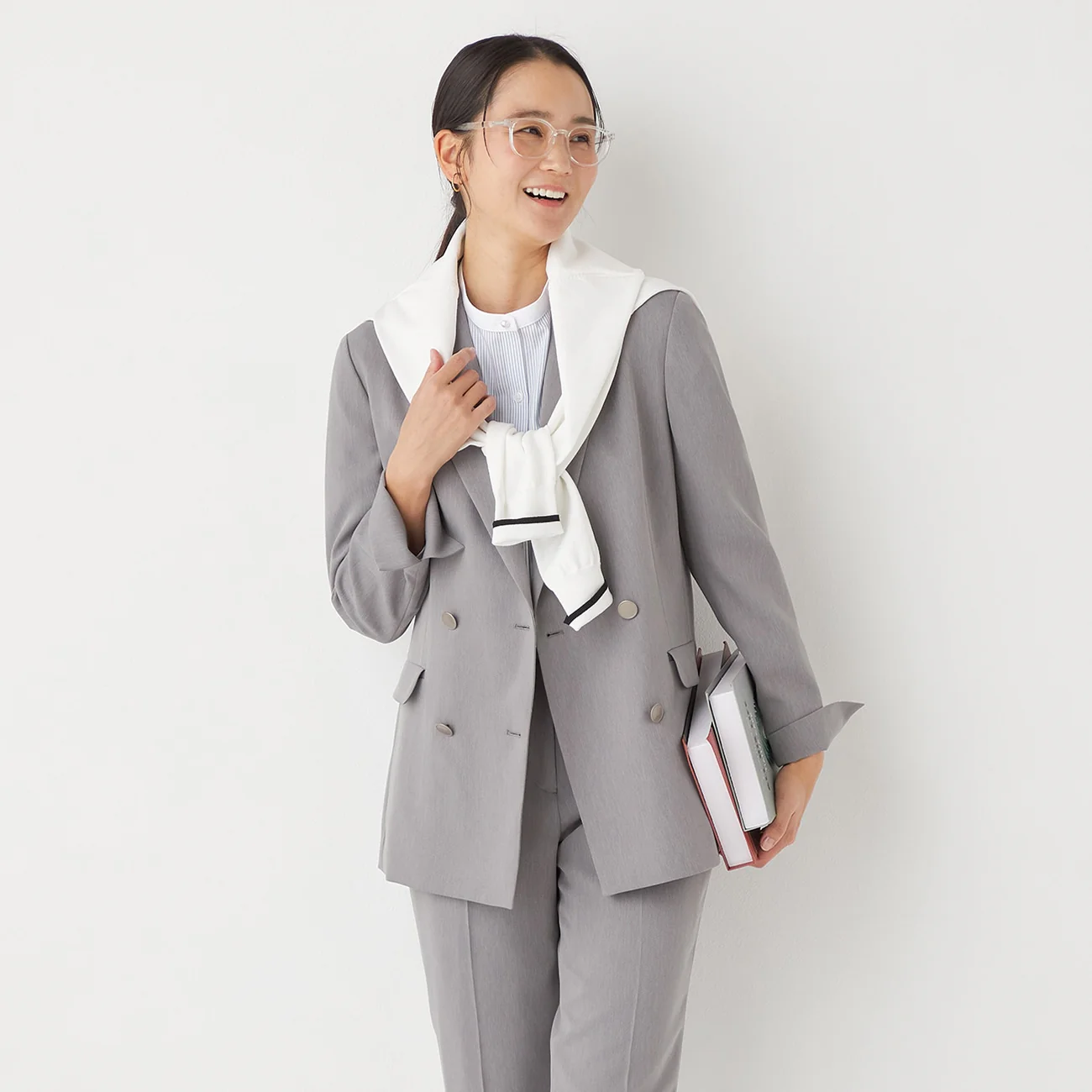 THE THIRD SUITS RIRANCHA Stretch Double-Breasted Jacket - Light Gray - Image 3