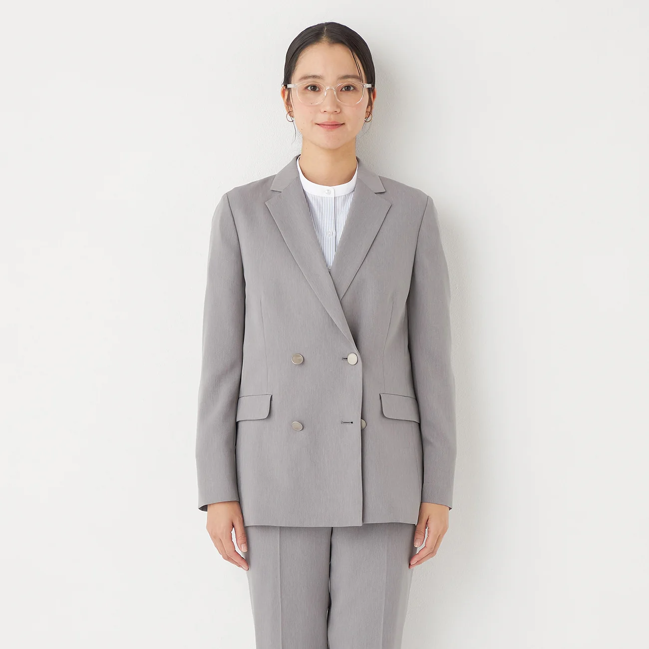 THE THIRD SUITS RIRANCHA Stretch Double-Breasted Jacket - Light Gray - Image 4