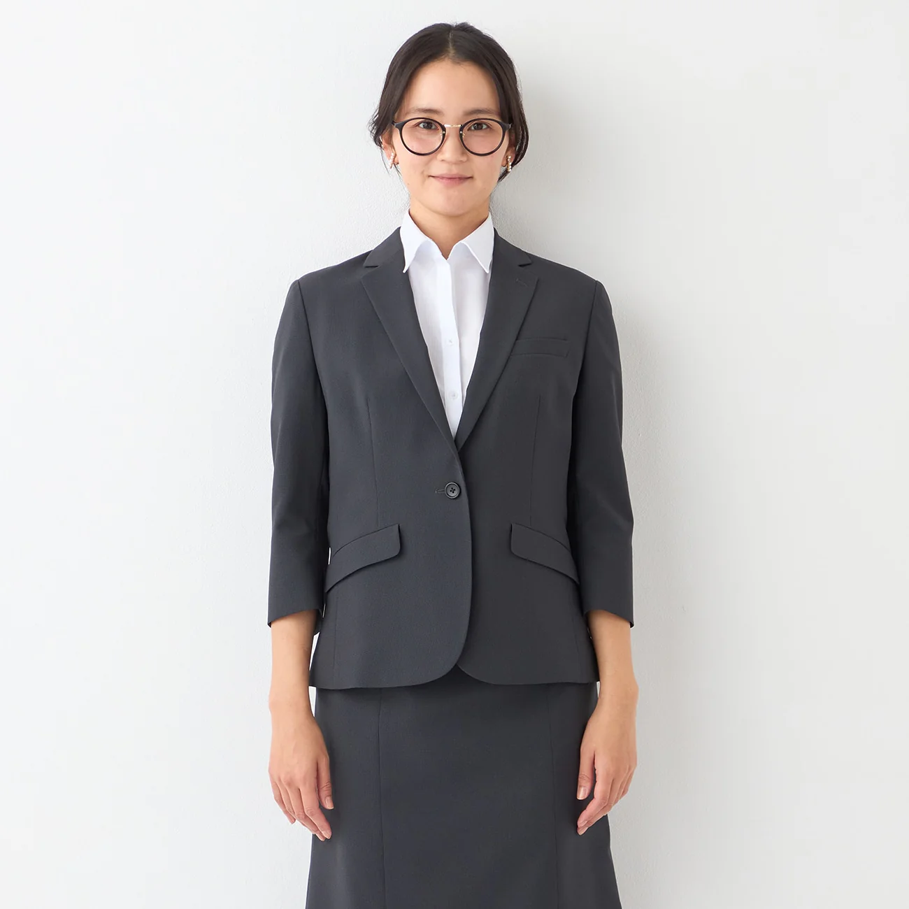 Washable Stretch Three-Quarter Sleeve Houndstooth Jacket - Charcoal Gray - Image 11
