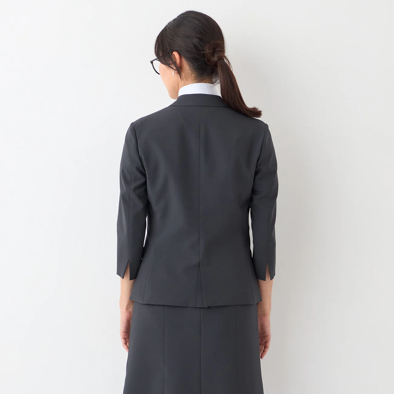 Washable Stretch Three-Quarter Sleeve Houndstooth Jacket - Charcoal Gray - Image 12