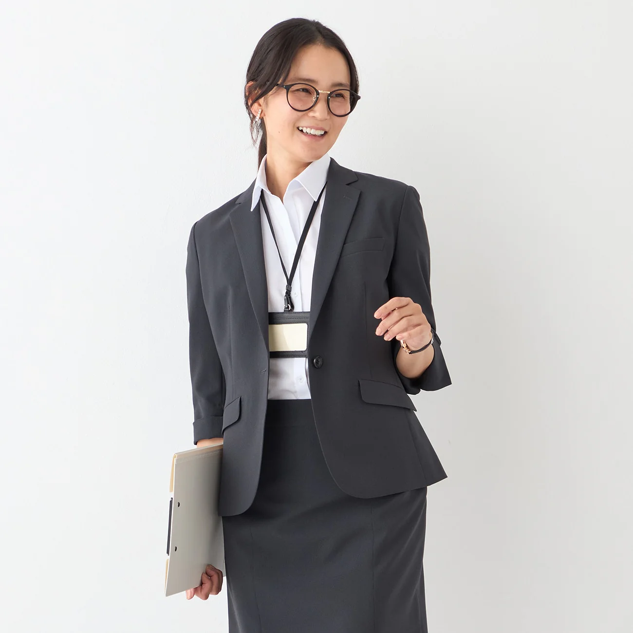 Washable Stretch Three-Quarter Sleeve Houndstooth Jacket - Charcoal Gray - Image 6