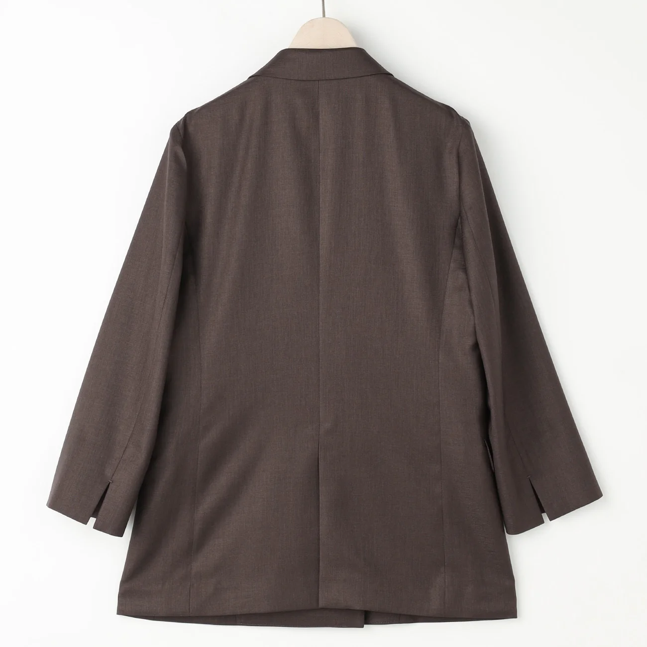 THE THIRD SUITS Linen-Like Cropped Sleeve Double-Breasted Jacket - Brown - Image 4