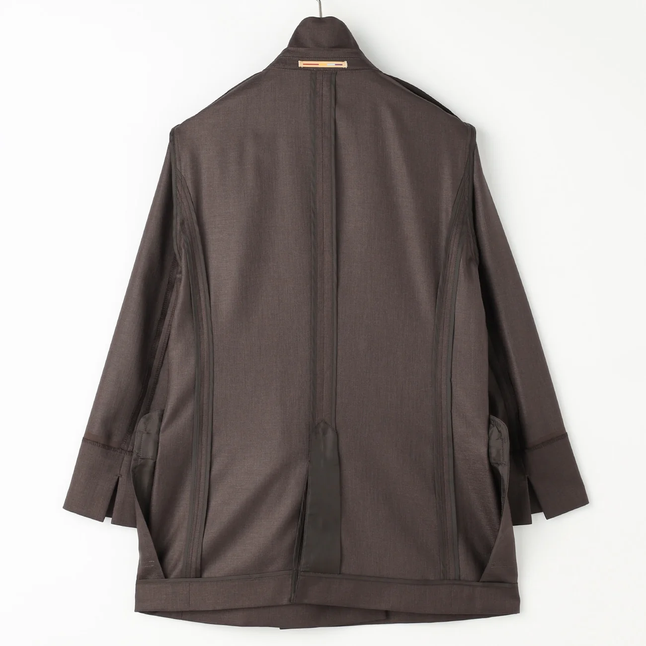 THE THIRD SUITS Linen-Like Cropped Sleeve Double-Breasted Jacket - Brown - Image 9